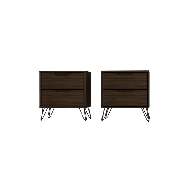 Manhattan Comfort Rockefeller Nightstand 2.0 in Brown (Set of 2) 2-102GMC5